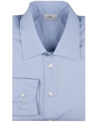 Etro - Light Shirt With Embroidered Logo And Printed Undercollar - Lyst
