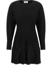 Elisabetta Franchi - Ribbed Knit Pleated Dress - Lyst