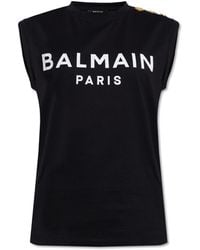 Balmain - Sleeveless T-shirt With Logo - Lyst