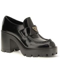 Prada - Leather Heeled Loafers - Lyst