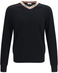 Burberry - Check Trim Wool Sweater - Lyst