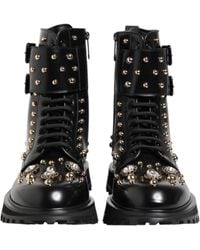 Dolce & Gabbana - Studded Lace Up Mid Calf Boots Shoes Calfskin Leather - Lyst