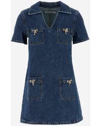 Self-Portrait - Cotton Denim Mini Dress - Lyst