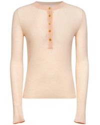 Chloé - Bleached Ribbed Superfine Wool Buttoned Sweater - Lyst