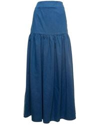 FEDERICA TOSI Chambray Plissé Denim Long Skirt - Blue