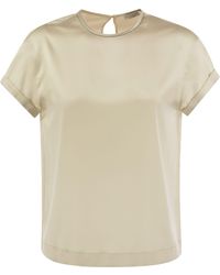Brunello Cucinelli - Stretch Silk Satin T-Shirt With Necklace - Lyst