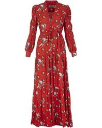 ALESSANDRO ENRIQUEZ Long Red Shirt Dress With All-over Sun Print