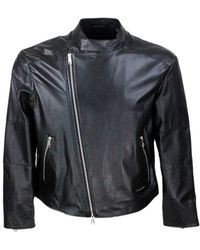 Armani - Jacket With Zip Closure Made Of Soft Lambskin With Perforated Leather Details. Zip On Pockets And Cuffs - Lyst