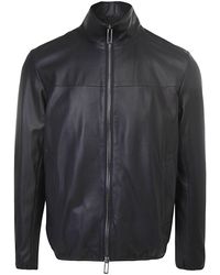 Emporio Armani - Zip-Up Long Sleeved Leather Jacket - Lyst