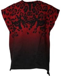Dolce & Gabbana - Red Leopard Print Cotton Sleeveless T - Lyst