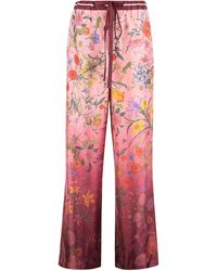 Gucci - Floral Print Silk Pants Wide-Leg Trousers - Lyst