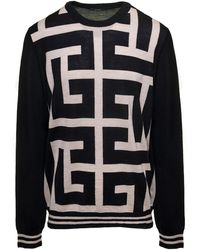 Balmain - Sweater With Maxi Monogram In Wool - Lyst
