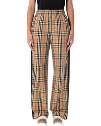 Burberry - Wide-Leg Cotton Check Trousers - Lyst