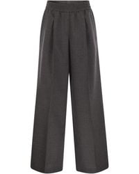 Brunello Cucinelli - Dark Wool Relaxed Trousers - Lyst