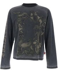 DIESEL - Crew Neck T-Shirt With Long Sleeves And Front Print - Lyst