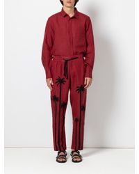 Christian Pellizzari Linen jogging Trousers With Embroidery Palms - Red