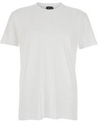 Tom Ford - Crewneck T-Shirt With Logo Embroidery On The Front And Perforated Design - Lyst