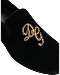 Dolce & Gabbana - Black Suede Dg Logo Slippers Men Loafers Shoes - Lyst