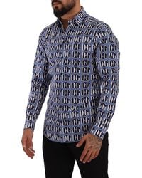Dolce & Gabbana - Blue Logo Mania Slim Fit Cotton Shirt - Lyst