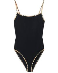 Burberry - Check Detail Swimsuit - Lyst
