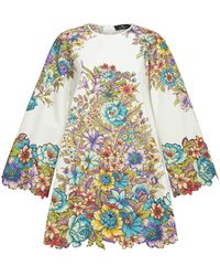 Etro - Mini Dress With Bouquet Print - Lyst
