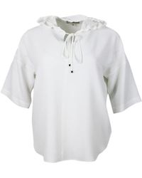Antonelli - Lightweight Short-Sleeved Stretch Silk Crepe Shirt With Drawstring Hood. Fluid Fit - Lyst