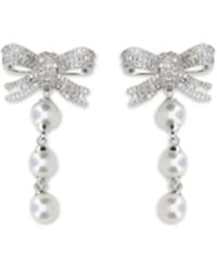 Self-Portrait - Crystal Bow And Pearl Drop Earrings Brass - Lyst