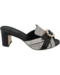 Dolce & Gabbana - Black Gray Exotic Leather Crystals Sandals Shoes - Lyst