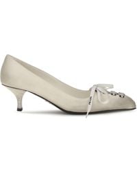 Prada - Lace-Up Antique-Finish Leather Pumps Talco - Lyst