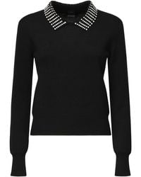 Pinko - Sweater With Collar And Rhinestones - Lyst