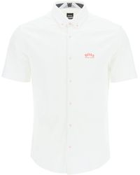 BOSS by HUGO BOSS Short-sleeved Jersey Shirt With Curved Logo - White