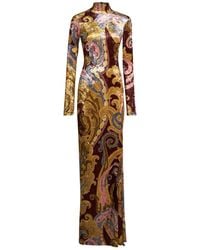 Etro - Burgundy Printed Chenille Long Dress - Lyst