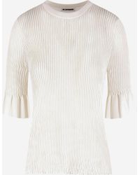 Jil Sander - Viscose Blend T-Shirt With Ruffled Sleeves - Lyst