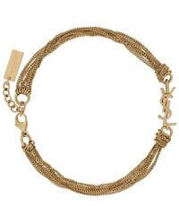 Saint Laurent - Metallic Bracelet With Cassandre Charm And Adjustable Lobster Closure - Lyst