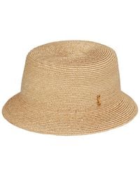Saint Laurent - Maglina Straw Bucket Hat With Cassandre Pin - Lyst