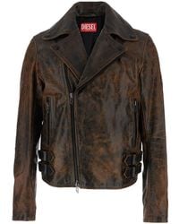 DIESEL - L-Eon Biker Jacket With Classic Wide Lapel And Distressed Look - Lyst