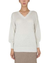 Fabiana Filippi - V-Neck Jersey With Ribbed Collar Viscose Jumpers - Lyst