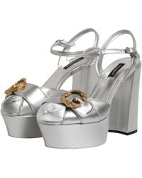 Dolce & Gabbana - Silver Logo Ankle Strap Heels Sandals Shoes - Lyst