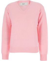 DUNST - V-Neck Sweater With Ribbed Details - Lyst