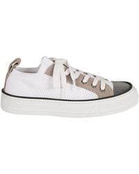 Brunello Cucinelli - Monili-Detailed Paneled Lace-Up Sneakers - Lyst