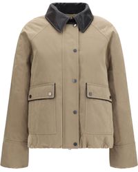 Brunello Cucinelli - Padded Down Jacket With Leather Collar Cotton; Polyester; Polyamide - Lyst
