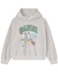 Ganni - Oversized Sweatshirt With Logo Organic Cotton Sweatshirts - Lyst