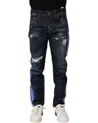 Dolce & Gabbana - Distressed Logo Jeans - Lyst