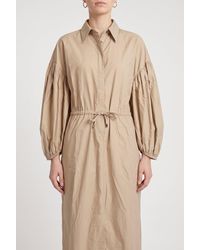 Brunello Cucinelli - Brunello Cucinelli Gathered-Sleeve Cotton-Blend Shirt Dress - Lyst