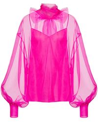 Valentino - Bow-Detail Organza Silk Blouse - Lyst