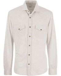 Brunello Cucinelli - Linen And Cotton Blend Leisure Fit Shirt With Press Studs And Pockets - Lyst