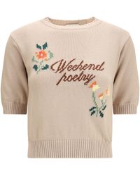 Weekend by Maxmara - Cotton Knit Sweater With Embroidery Cotton; Polyester T-Shirts - Lyst