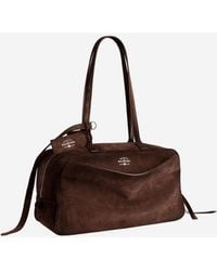 Balenciaga - Suede Bowling Bag With Embossed Logo Calfskin Leather Shoulder - Lyst