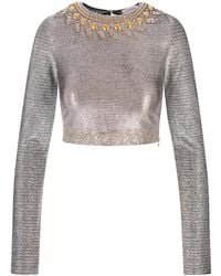 Rabanne - Lame Crop Top With Studs - Lyst