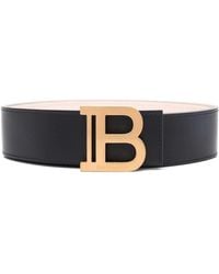 Balmain Woman Black And Gold B Belt In Smooth Leather 4cm